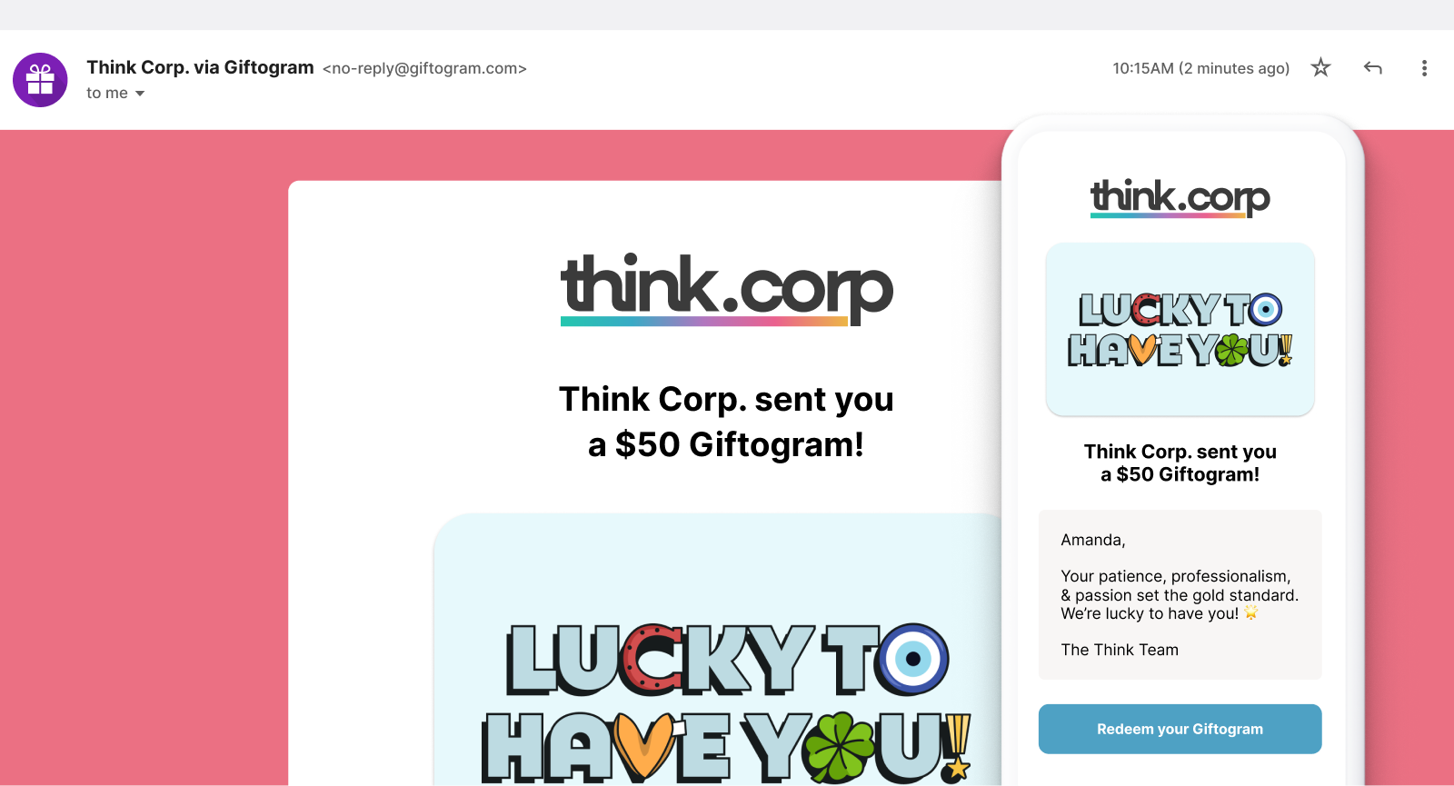 Showcasing a Giftogram on desktop