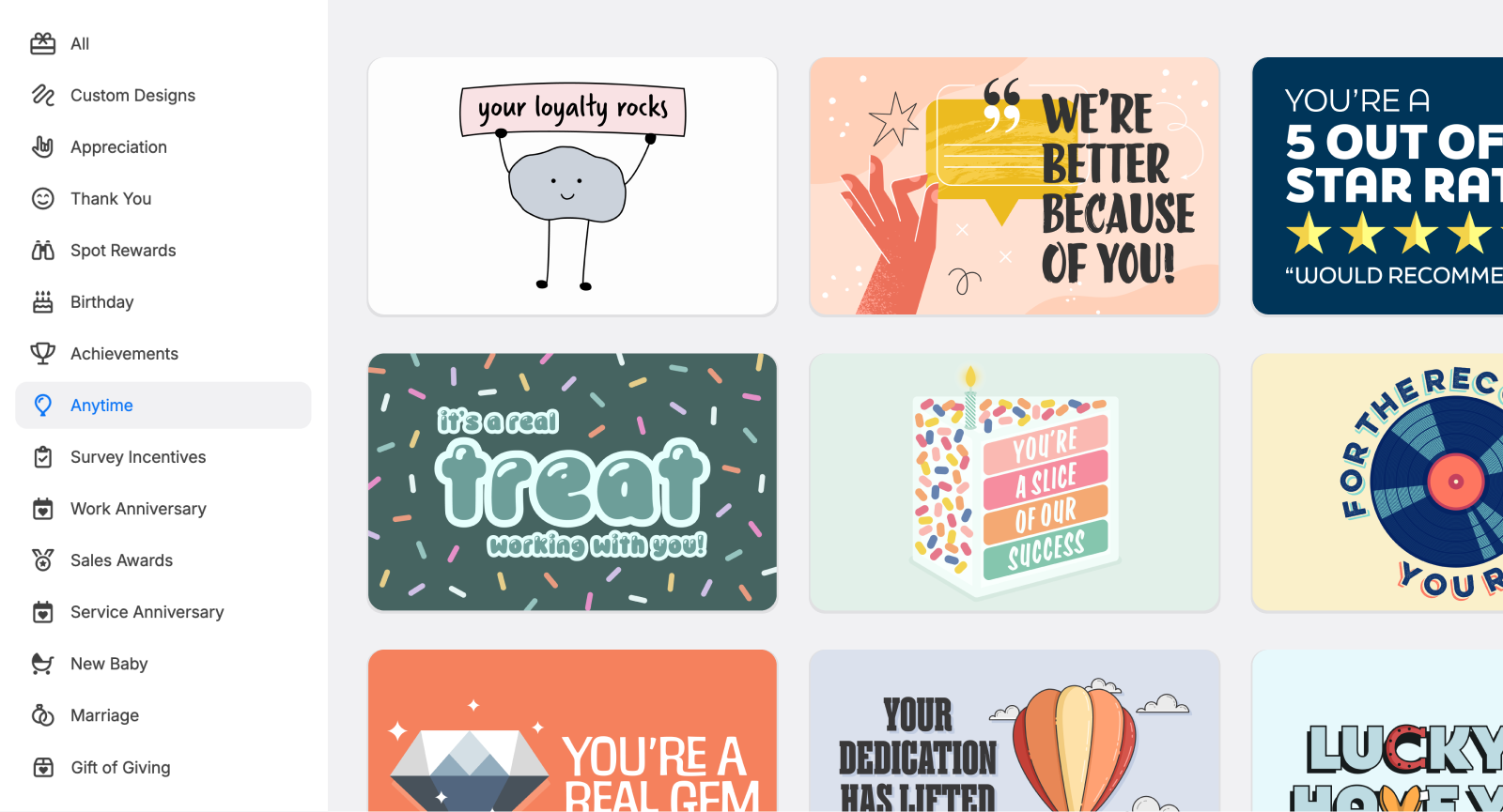 Giftogram platform showcasing gift card design options