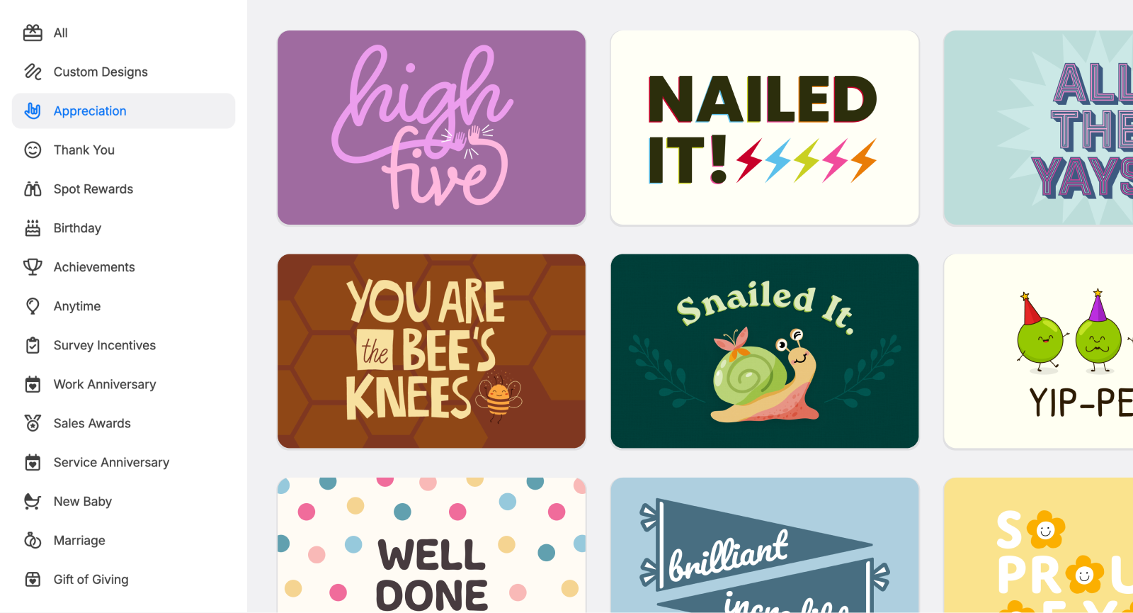 Giftogram platform showcasing wellness designs