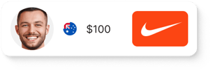 Giftogram showing a smiling man, Australian flag icon, and a $100 Nike gift card, illustrating a personalized reward.