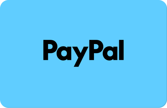 Light blue digital gift card with the black PayPal logo, available on Giftogram.