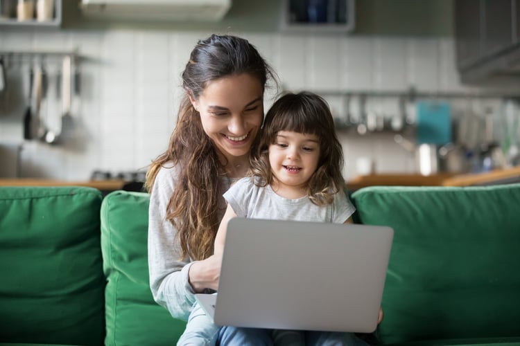 A working parent with her daughter