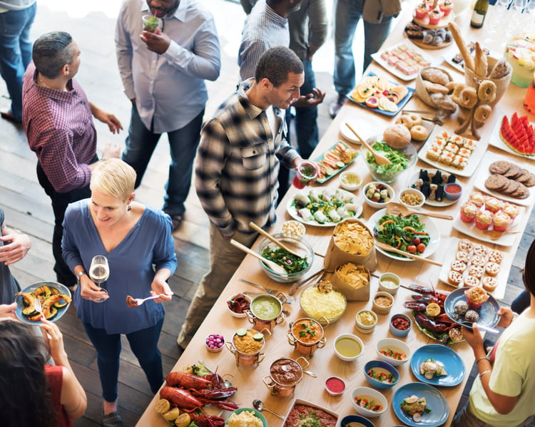 Employees enjoying a company lunch