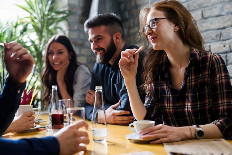 Employees and friends at an office happy hour