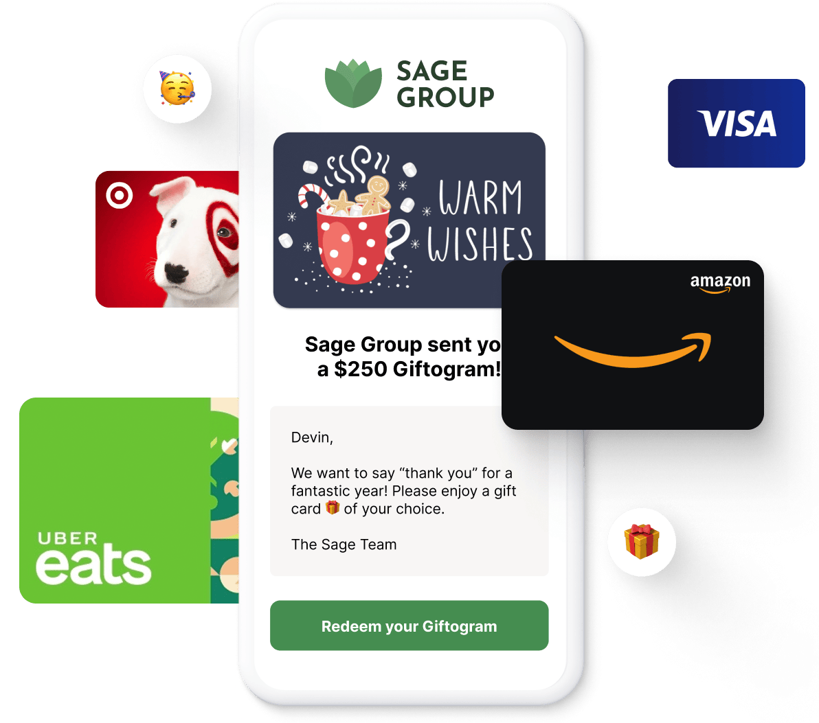 Mobile phone with choice of digital gift card