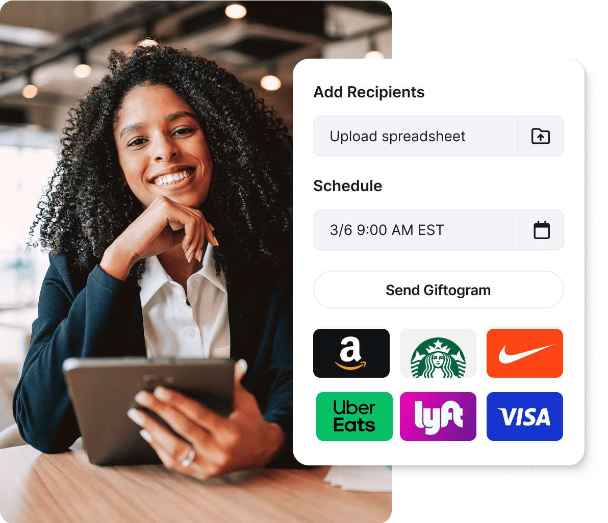 Woman sending her employees gift cards