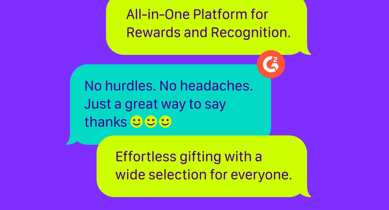 Chat bubbles highlight Giftogram as an all-in-one rewards platform for effortless gifting and saying thanks.