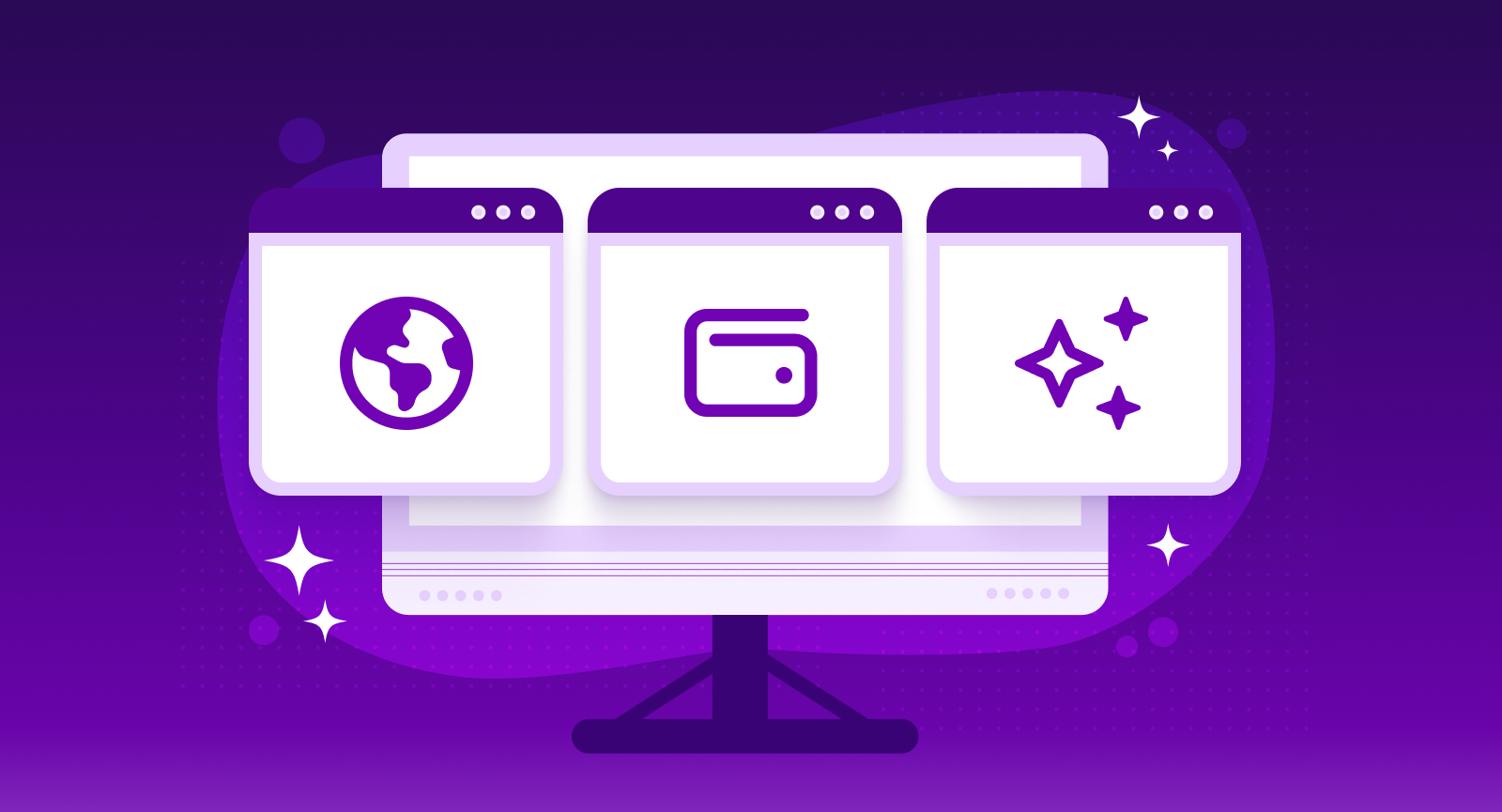 Digital screen displaying icons for global reach, digital gift cards, and a premium platform experience.
