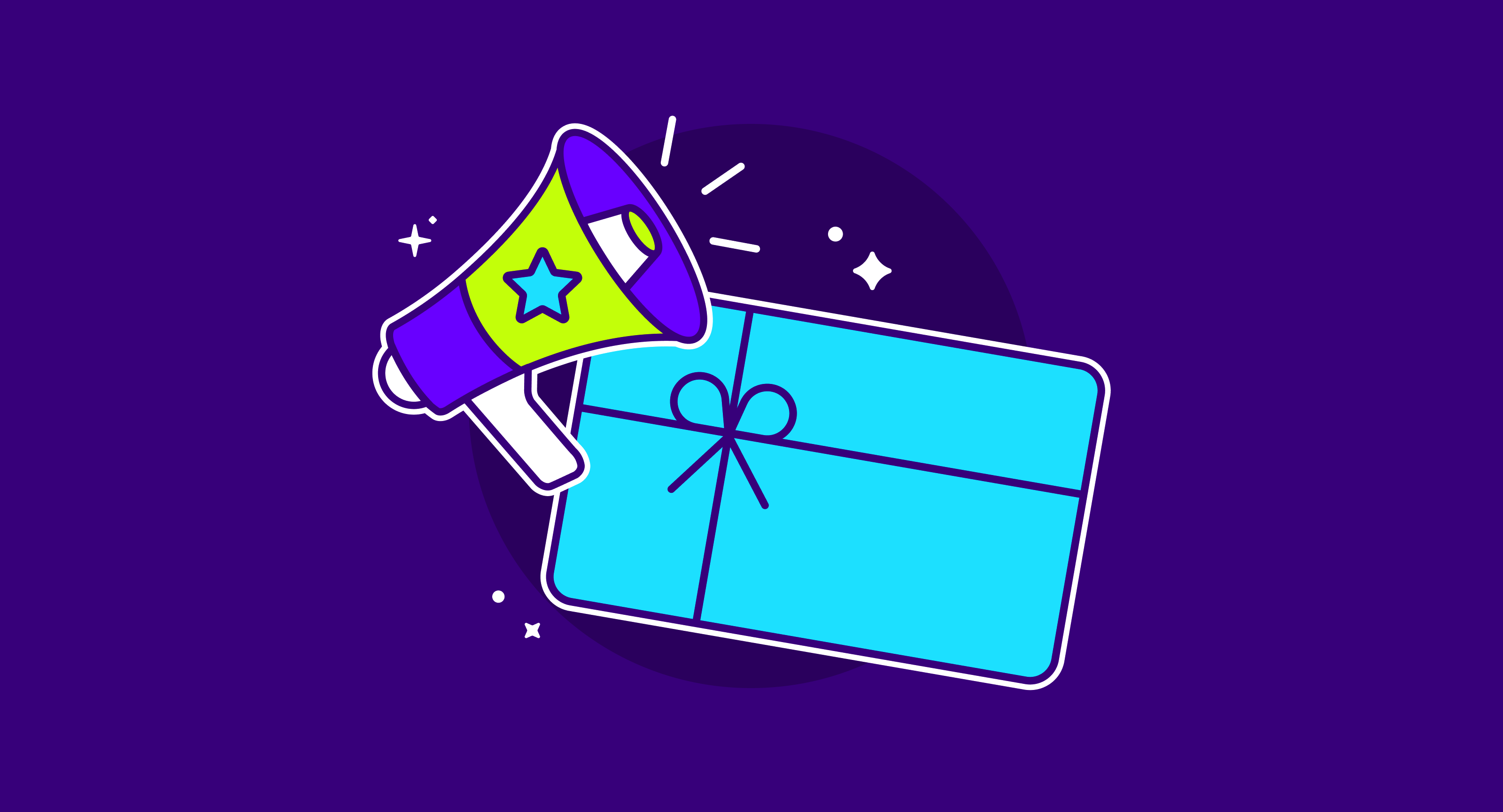 Illustration of a promotional gift card and megaphone representing gift card campaigns, customer rewards, and marketing incentives.