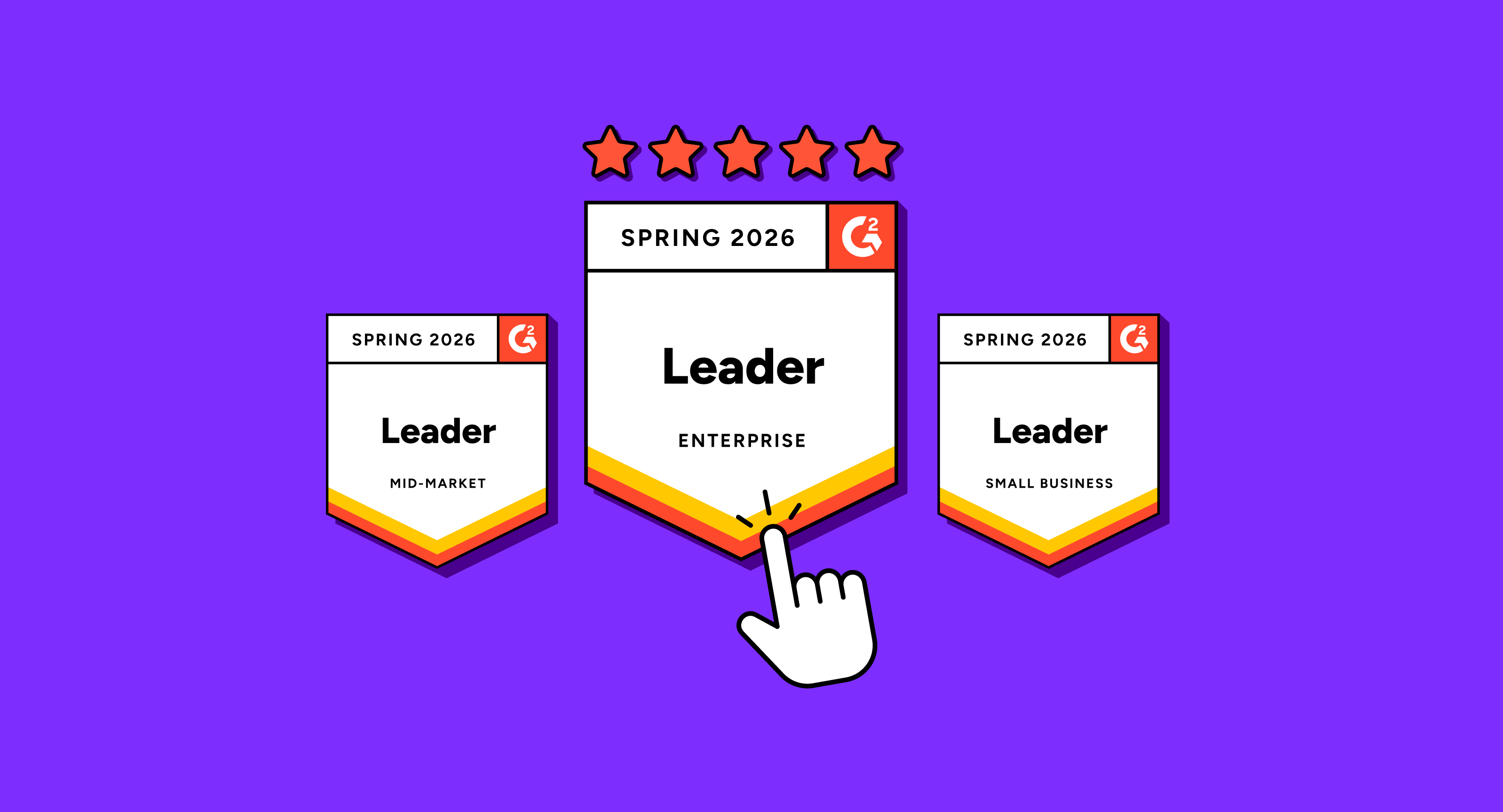 G2 Leader badges for Spring 2026 in Mid-Market, Enterprise, and Small Business categories, recognizing Giftogram's platform.